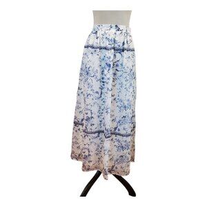 NWT CALYPSO St. Barth SZ L  Women’s Long Lined Floral Blue & White Skirt